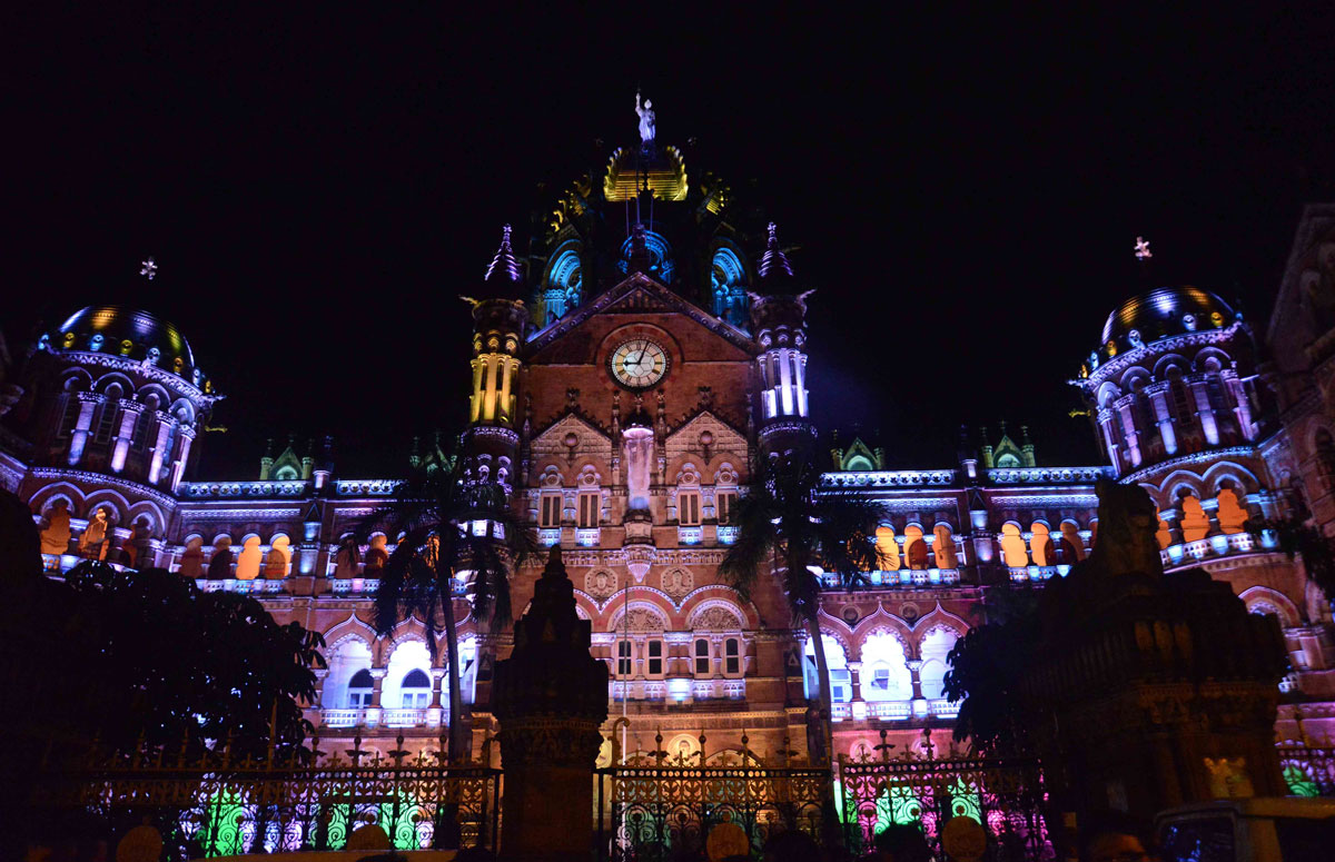 LED Multicolour Lighting of  CST building Mumbai .