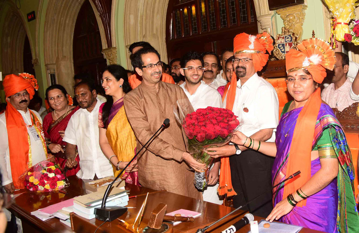 Shivsena Chief Uddhav Thackarey at Mumbai BMC Head Quarters after Winning Mumbai Mayor Election.