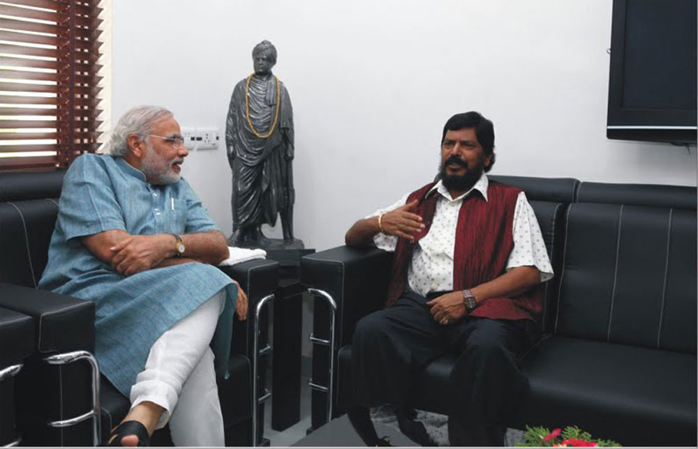 RPI  PRESIDENT RAMDAS ATHAWALE MEETS GUJARAT CHIEF MINISTER NARENDRA MODI AT HIS RESIDENCE.