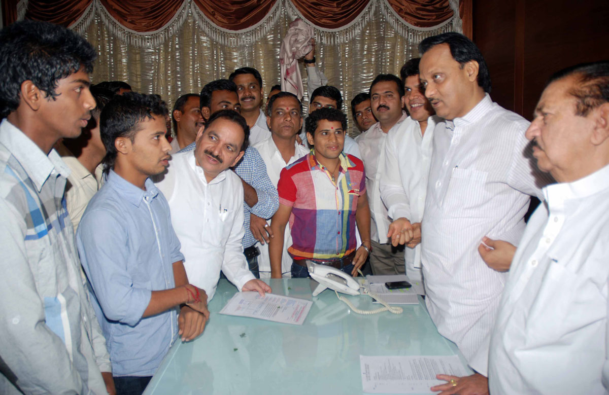 DY.CM.AJIT PAWAR & PRADESH PRESIDENT MADHUKARRAO PICHAD IN NCP PRADESH OFFICE NARIMAN POINT.