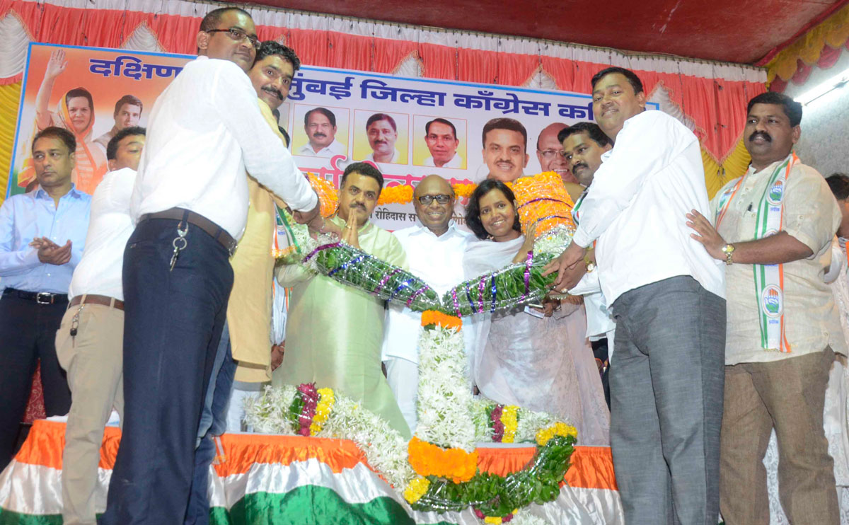Mumbai Congress President Sanjay Nirupam During South Central Mumbai District Congress Committee at Dharavi.