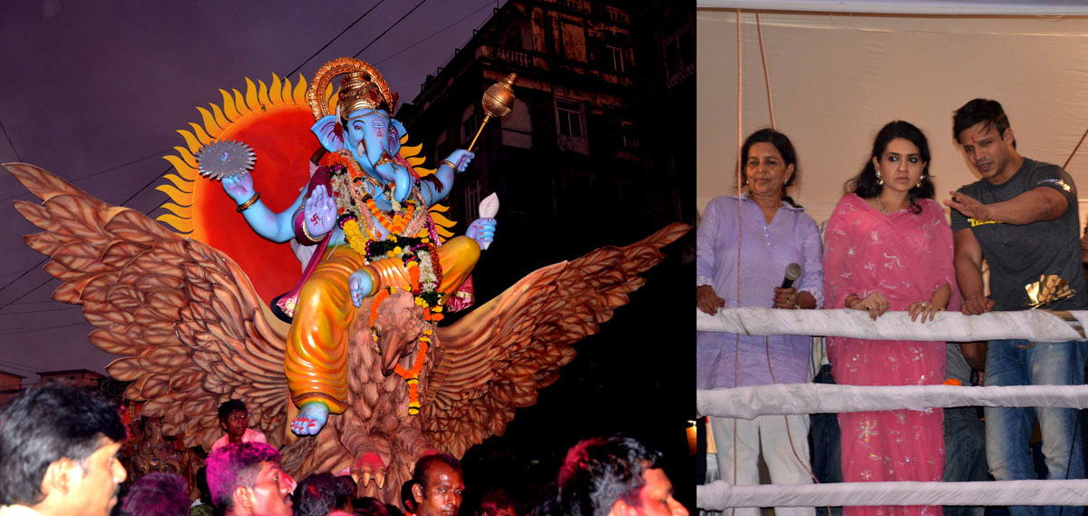 SHAINA NC & CINE STAR VIVEK OBEROI AT GIRGAUM CHOWPATY ON OCCASION OF GANESH VISHARJAN.
