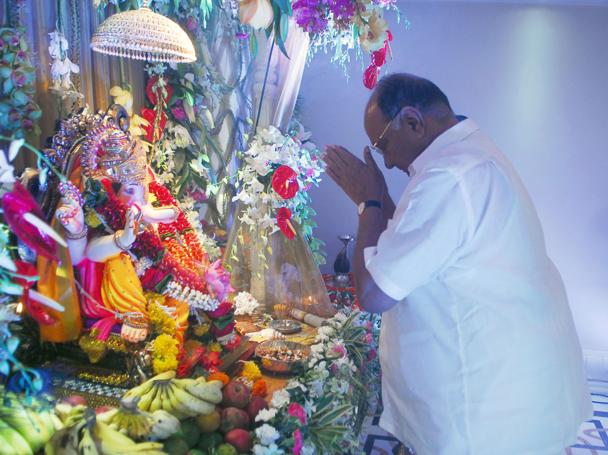 NCP Leader Sharad Pawar for Ganesh Darshan at Congress Leader Narayanrao Rane Residence at Andheri.