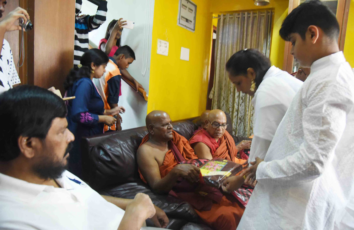 RPI Mass Leader-Union Social Justice & Empowerment Minister of State Ramdas Athawale & Smt.Seematai Athwale with son Jeet on his Birthday at Savidhan Bunglow Bandra.