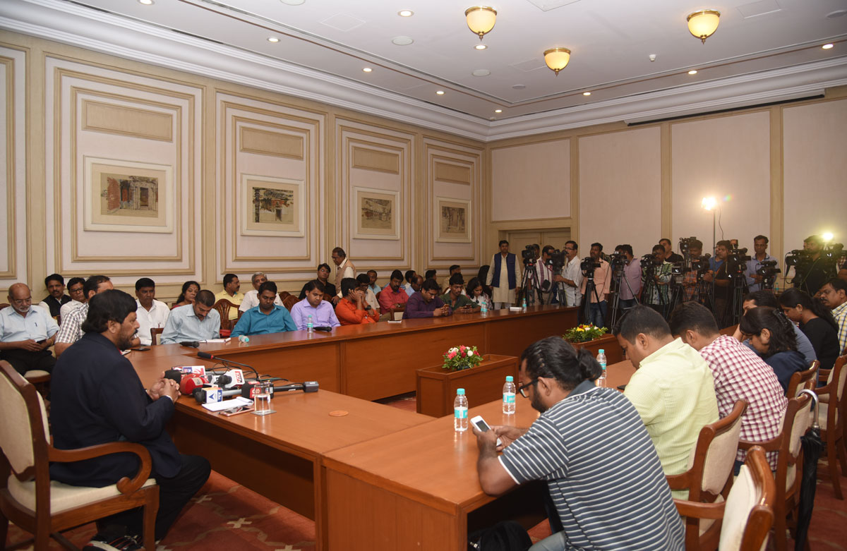RPI Leader Social Justice & Empowerment Minister Ramdas Athawale Press Conference at Sahyadri Guest House.