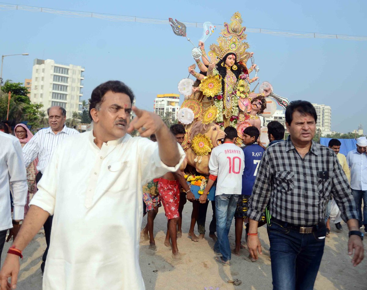 MRCC President Sanjay Nirupam during Ambe Mata Idol Immersion in Andheri Mumbai.