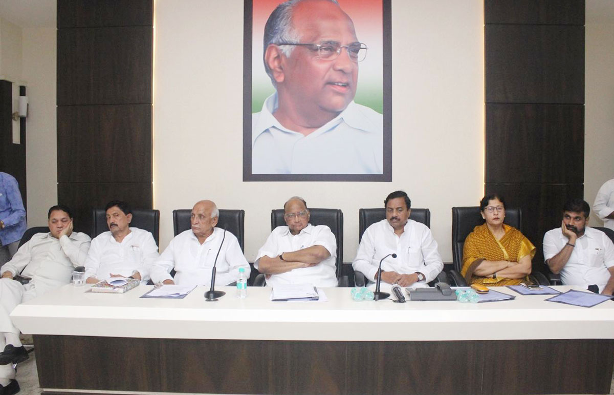 NCP Chief Sharad Pawar during NCP Meeting at NCP Bhavan.