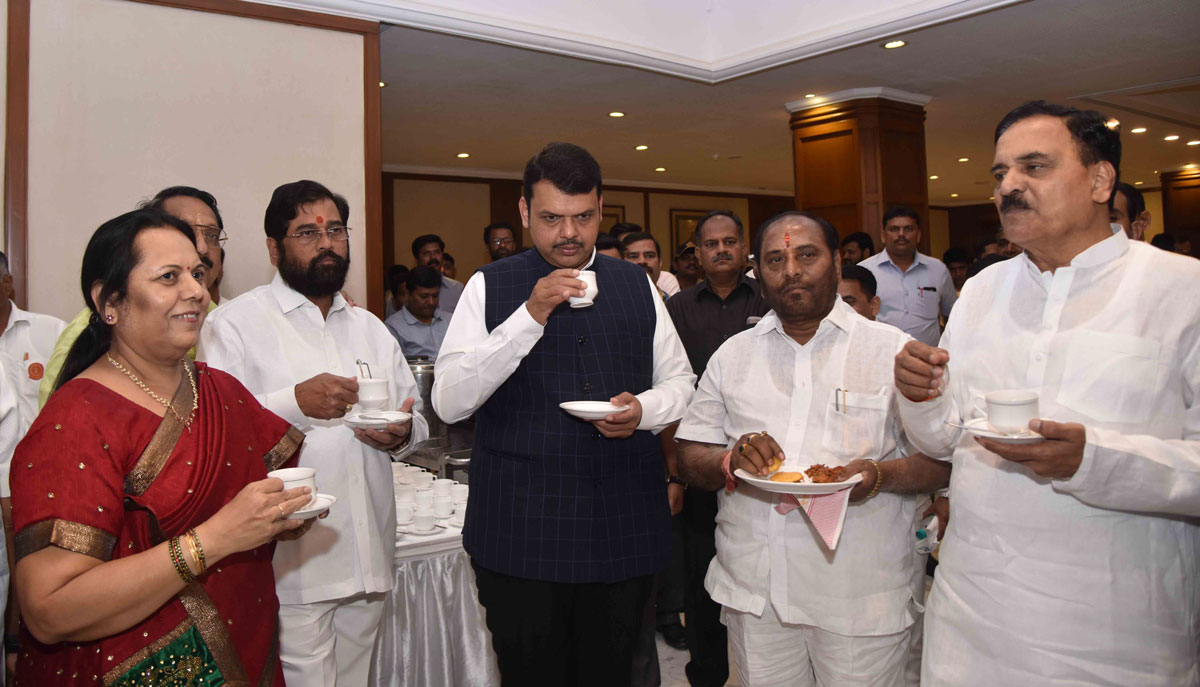 Chief Minister Devendra Fadnavis arranged Tea Party at Sahyadri Guest House Day Before Budget Session in Mumbai.