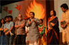 MAHARASHTRA KALA NIDHI & SWABHIMAAN SANGHATANA PRESIDENT NITESH NARAYANRAO RANE DURING NATYASAMPADA'S 50th PLAY "ZHALACH PAHIJE" A MARATHI DRAMA AT SHANMUKHANANDA HALL SION.