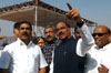 MPCC PRESIDENT MANIKRAO THAKRE, MINISTER ARIF NASIM KHAN & M.P.EKNATH GAIKAWAD  IN CONGRESS FOUNDATION DAY PRESS CONFRENCE AT SOMAYA GROUND SION.