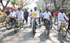 Protest Agitation by Congress Party Leaders Cycle Rally on Petrol-Diesel Price Hike rate at Vidhan Bhavan Mumbai on 1st Day of Budget Session 2021.