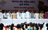 CONGRESS LEADER'S PAYING TRIBUTE TO "KRANTI STAMBHA" ON THE OCCASION "KRANTI DIN" AT GOWALIA TANK MAIDAN IN MUMBAI.
