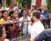 All India Congress Vice President Rahul Gandhi at Bhiwandi Court on his way to airport he met People in Queue outside Banks & ATM at Vakola SBI & Canara Bank.