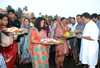 MRCC President Sanjay Nirupam & Former Speaker Of India Smt. Meera Kumar offfering Chhat Pooja at Juhu Chowpatty. MRCC President Sanjay Nirupam & Former Speaker Of India Smt. Meera Kumar offfering Chhat Pooja at Juhu Chowpatty.