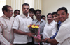Hon. Central Min Of State Shri Milind Deoraji felicitated newly elected NSUI South Mumbai President Deepak Kanojia .
